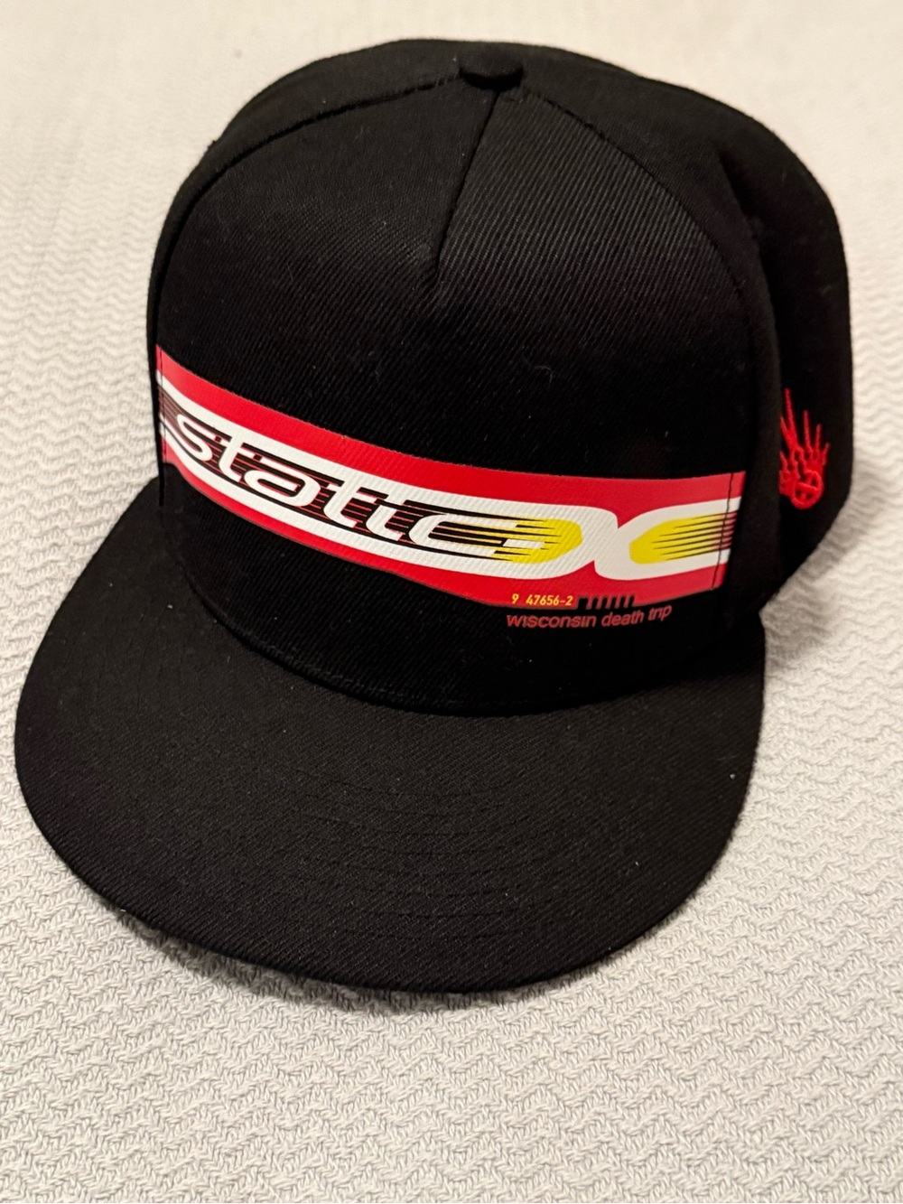 Vintage 1999 Static-x Black Snapback Hat w/ Red & Yellow Stripe under brim logo